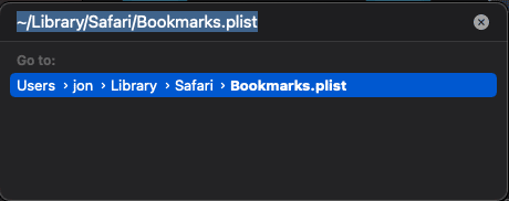 Type path to delete bookmarks on Mac