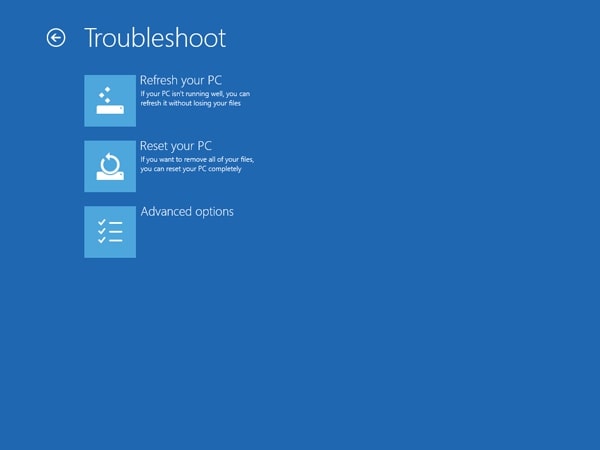 choose reset your pc from troubleshoot