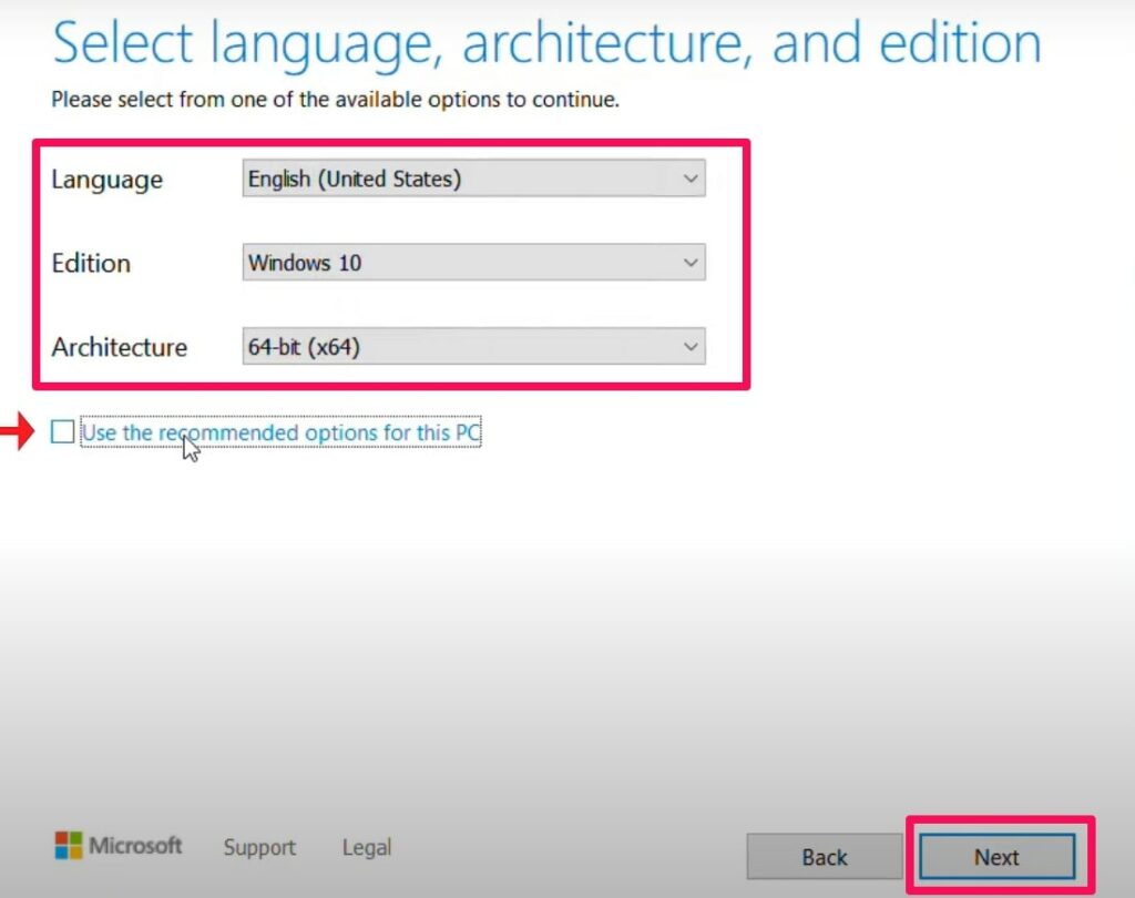 Select language architecture and edition