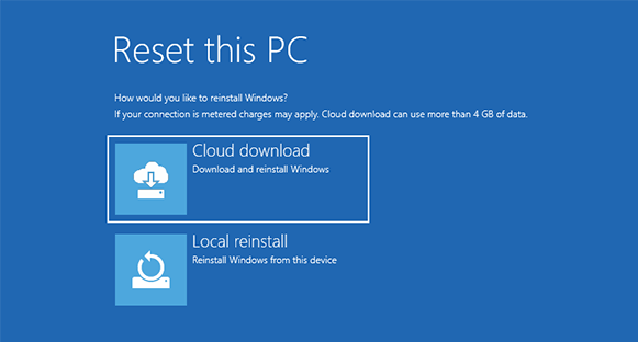 Cloud download and local reinstall from reset this pc