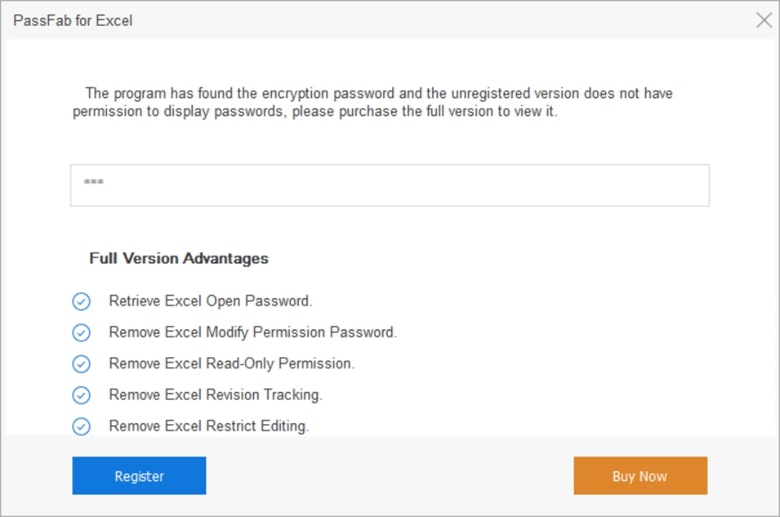 Excel Password Recovery showing recoverd password