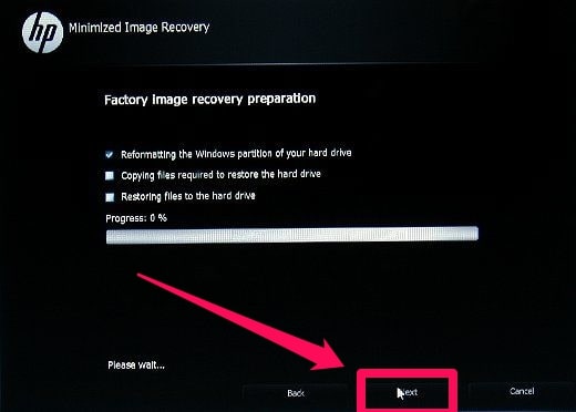 HP recovery manager click next