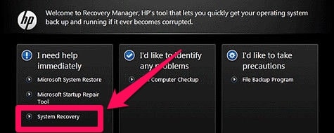 HP Recovery manager click system recovery