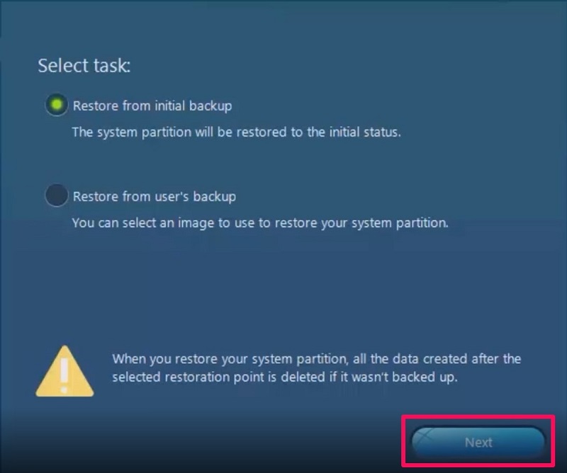 OneKey recovery restore from initial backup and restore from users backup