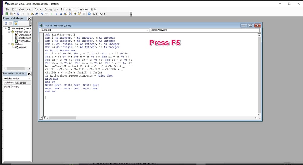 Press F5 to run the code in vba