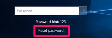 Click reset password on Windows 10