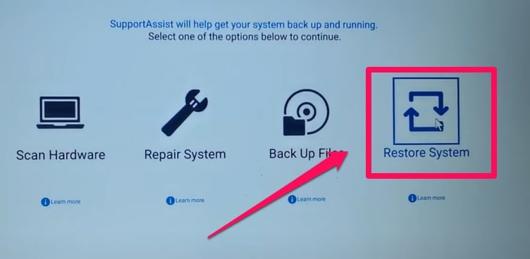 Supportassist os recovery click restore