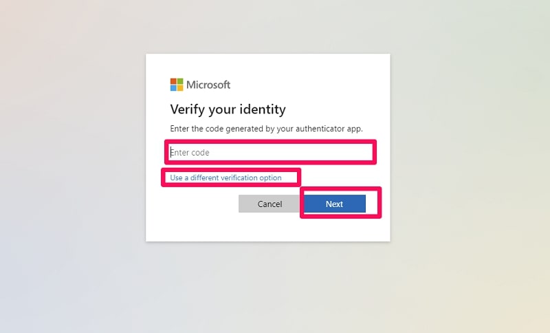 Verify your identity in Microsoft website