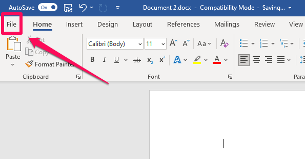 Click file in Word document