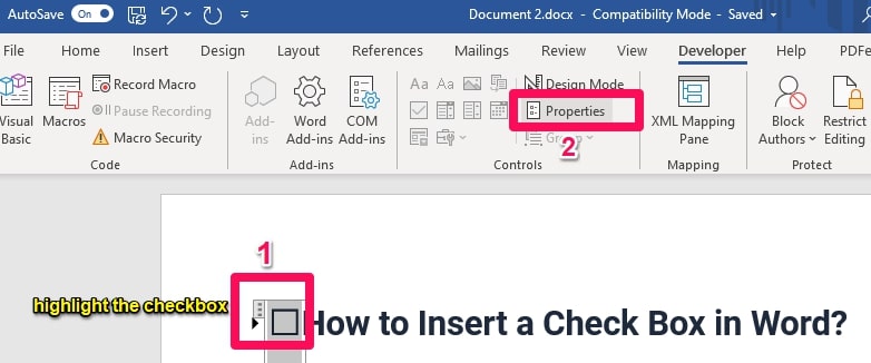 click properties and highlight the checkbox in word