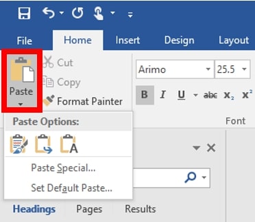 Paste content in word