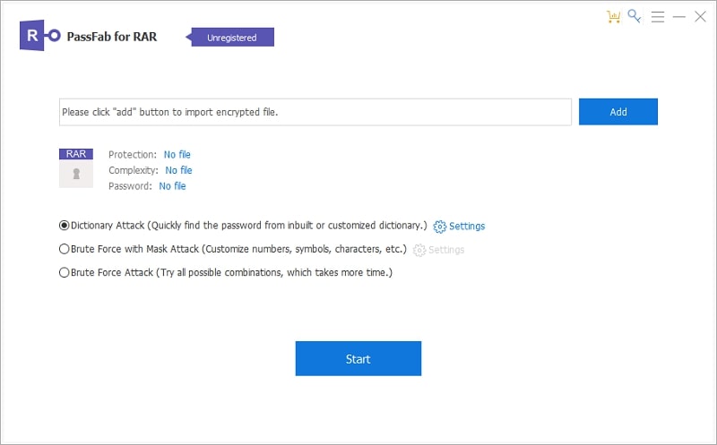 import the file in the RAR password removal software