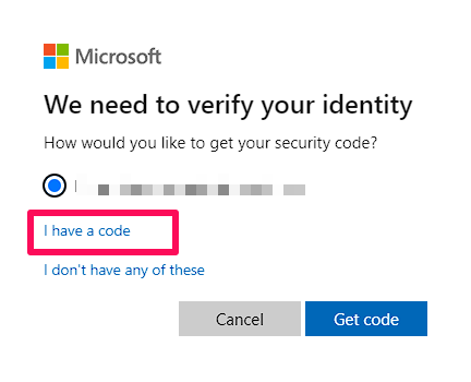 click i have a code in microsoft account