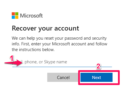 Enter your email then click next in microsoft account
