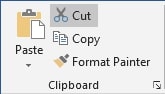 screenshot of cut option in the clipboard to avoid changes to the inserted date in Word