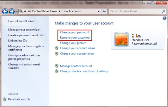 Change or remove your password on Windows 7