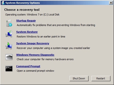 choose the command prompt option on System Recovery options
