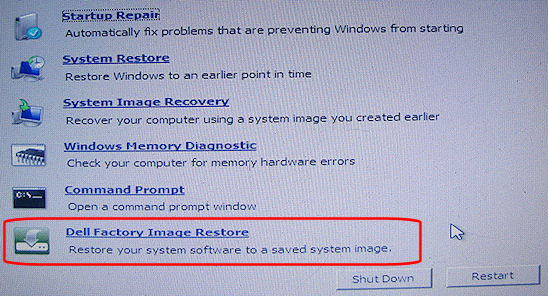 choose dell factory image restore option