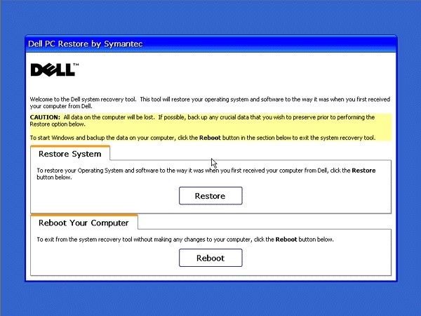 select the restore feature on Dell PC restore