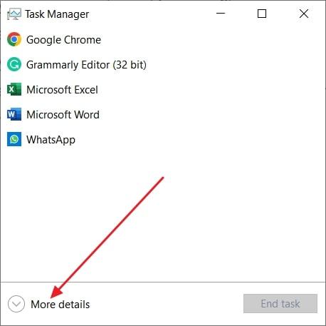 tap on more details option on task manager