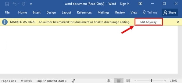 Marked as final in Word document