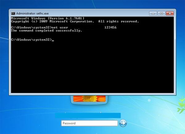 Net user username password in Windows 7