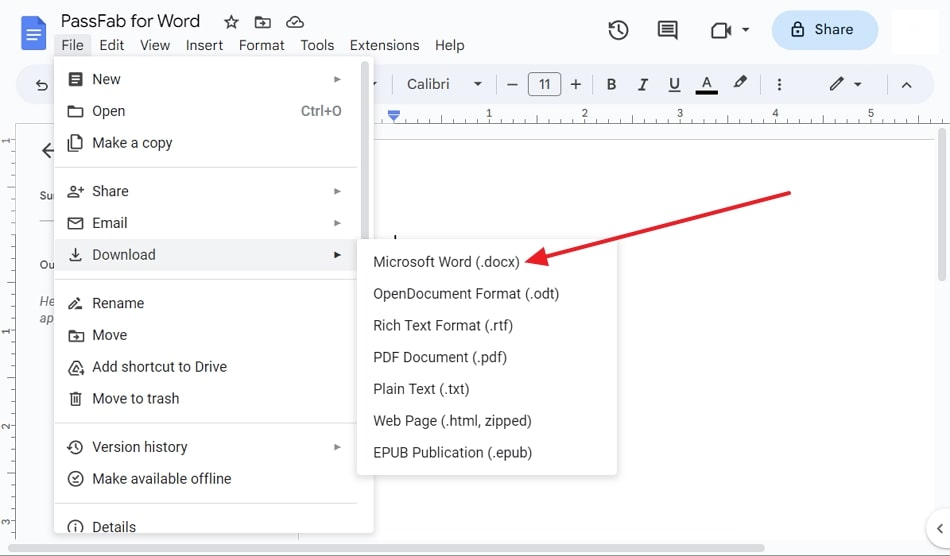 Download word document from Google Docs