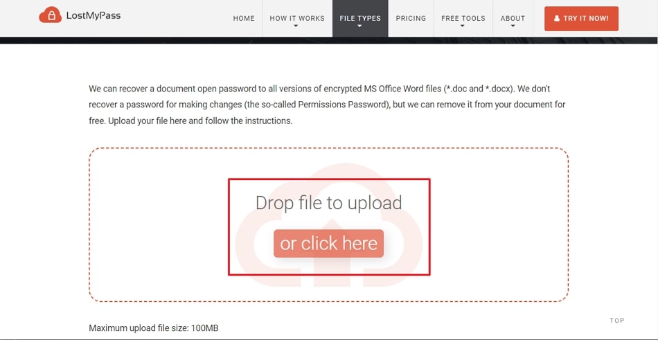 upload the protect word document to Lostmypass