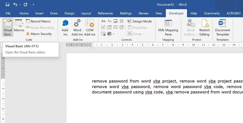 Select VBA in word document