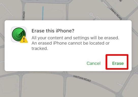 Tap erase to confirm erase iPhone