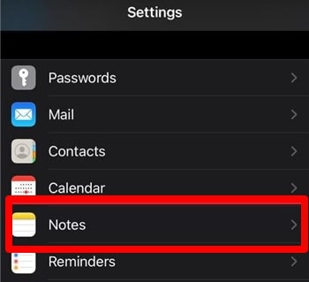 Tap on notes from settings