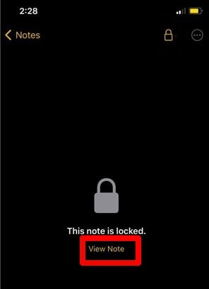 View note without password via touch face ID