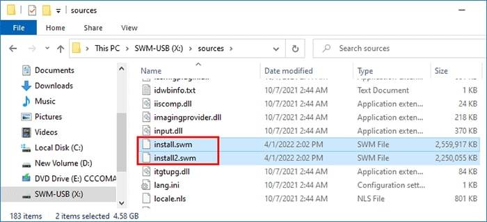 confirm the install.wim files