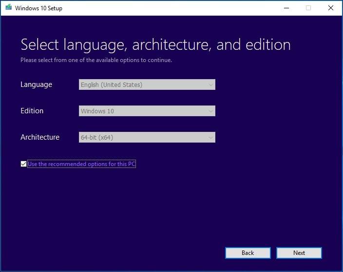 customize the settings on Windows Media Creation Tool