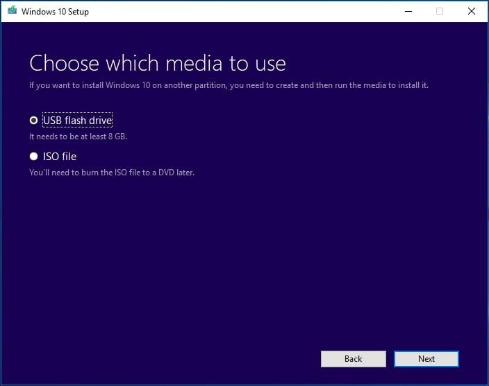 choose the respected media on Windows Media Creation Tool