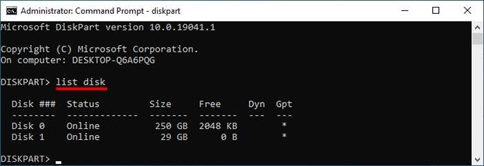 use the list disk command
