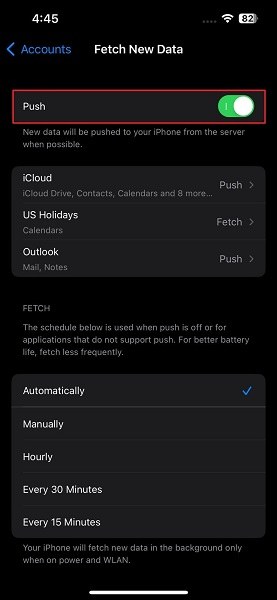 activate the push feature on iPhone