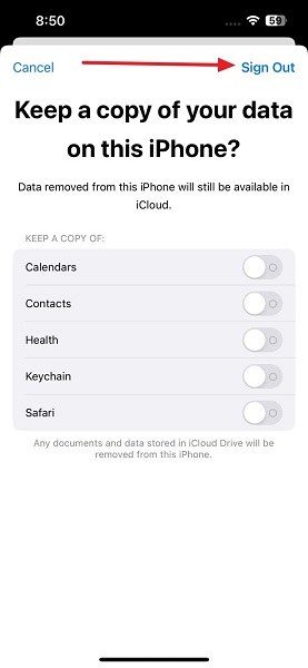 confirm apple id sign out on iPhone
