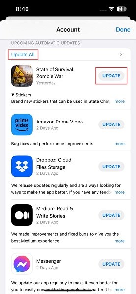 update the desired apps on App store