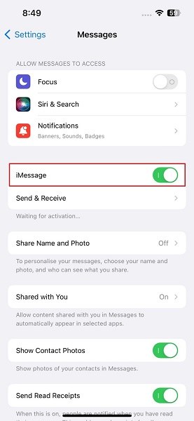 turn off imessages option on iPhone