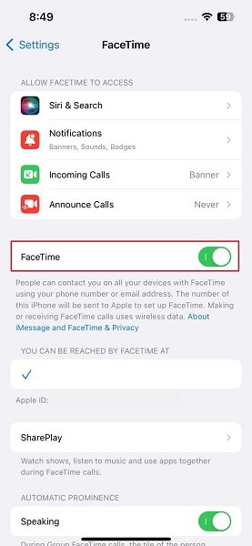 disable facetime feature on iPhone