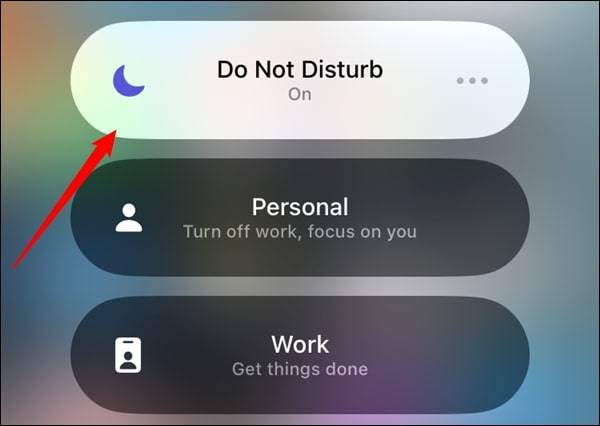 Do Not Disturb option in the list of Focus modes