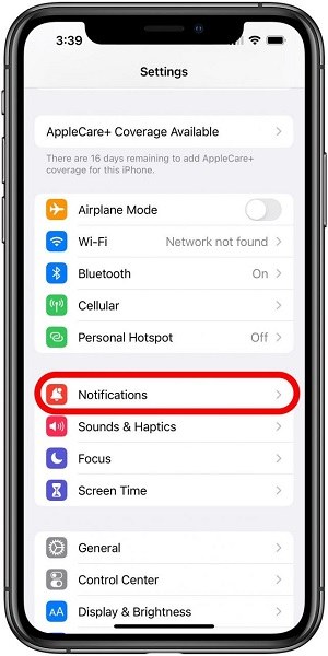 Notification option in the Settings to fix iPhone Vibrates for no reason issue