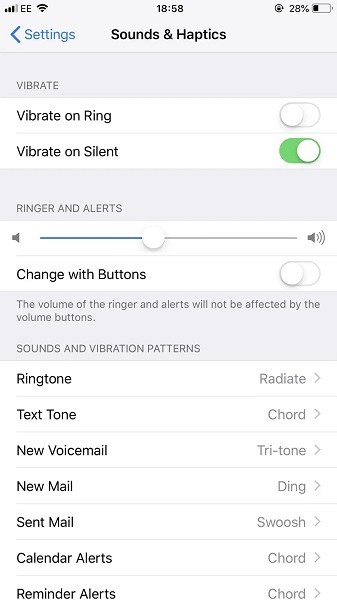 the steps to turn off vibrations on iPhone