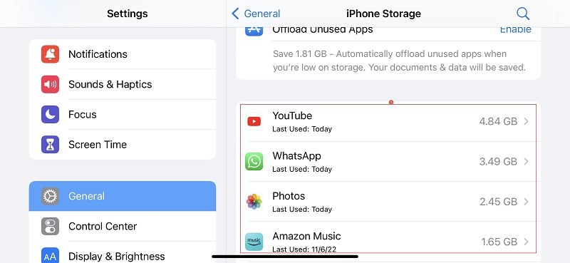 amount of storage each app is consuming on your iPhone