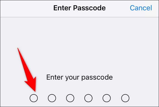 passcode screen to reset all settings