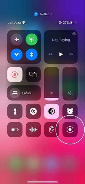 Screen Recorder icon on iPhone control center