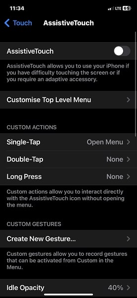 iPhone settings accessibility touch assisstivetouch