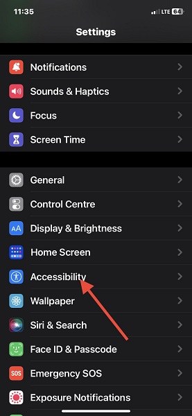 iPhone settings accessibility