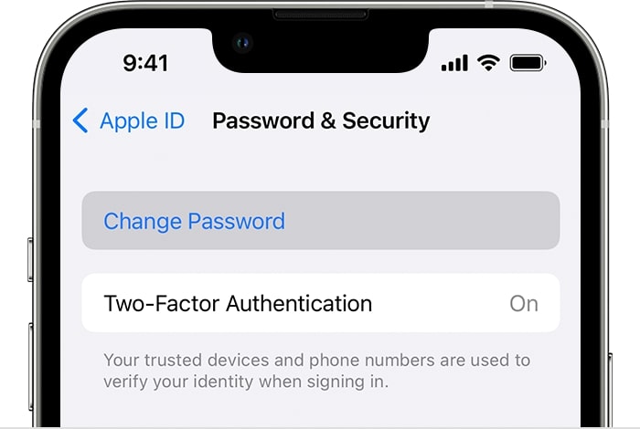 Change password on Password & Security iPhone